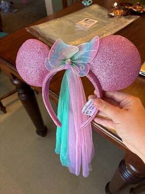 Disney Parks Minnie Mouse Pink Glitter Fairy Wings Veil Headband